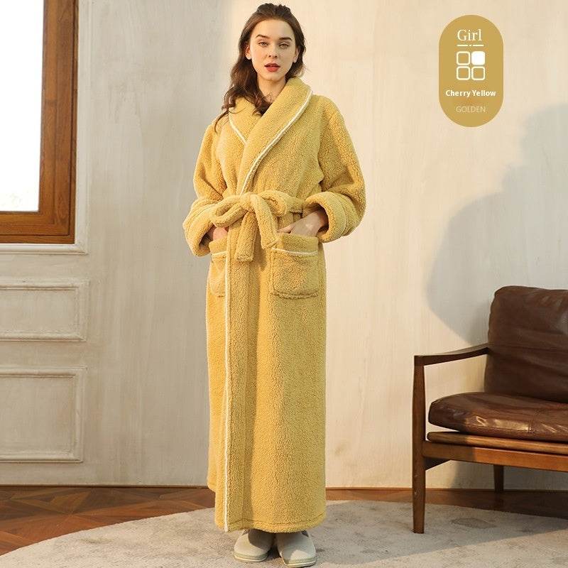 Autumn And Winter Thickened Cotton Velvet Nightgown Men's Winter Plus-sized Plus Size Light Luxury Couple Bathrobe Women's Extended Pajamas  EX-STOCK CANADA