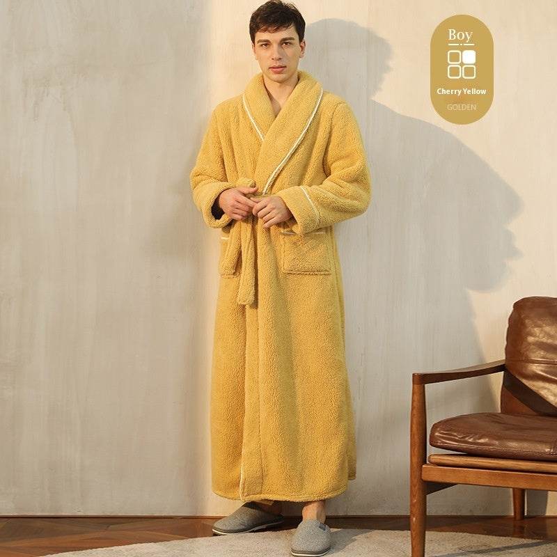 Autumn And Winter Thickened Cotton Velvet Nightgown Men's Winter Plus-sized Plus Size Light Luxury Couple Bathrobe Women's Extended Pajamas  EX-STOCK CANADA