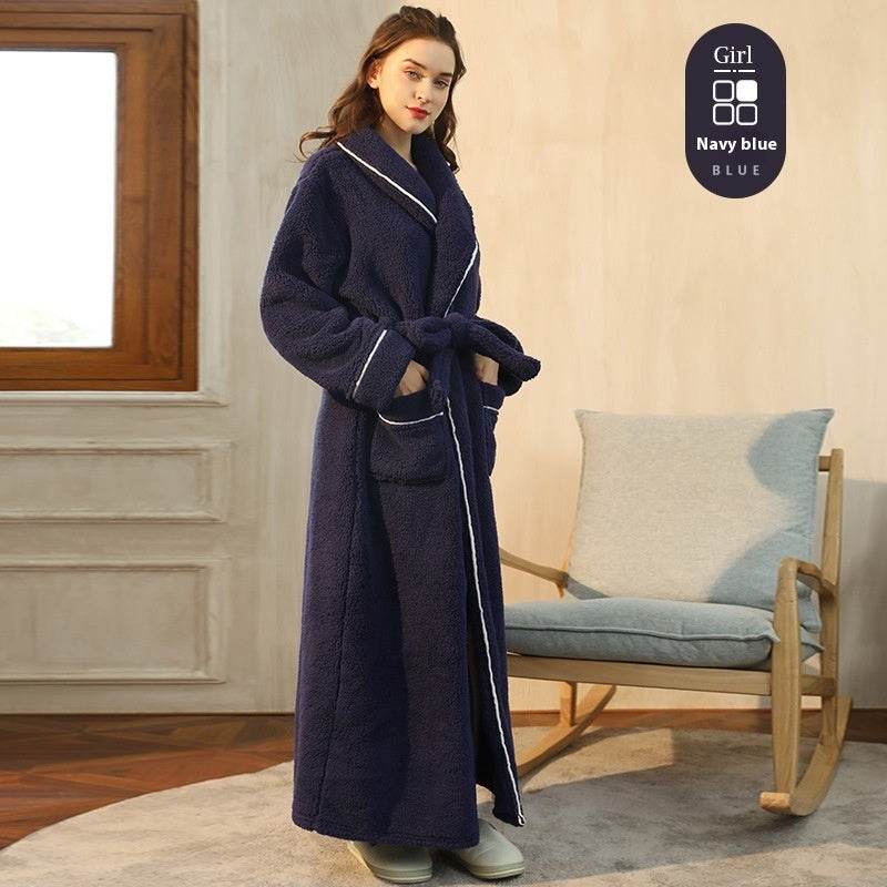 Autumn And Winter Thickened Cotton Velvet Nightgown Men's Winter Plus-sized Plus Size Light Luxury Couple Bathrobe Women's Extended Pajamas  EX-STOCK CANADA