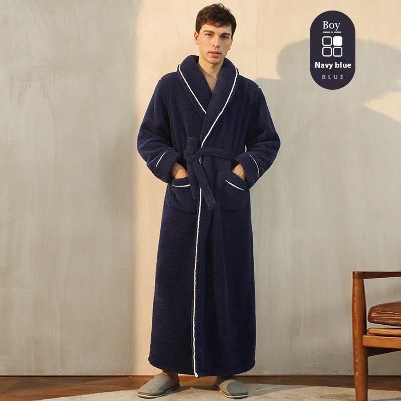 Autumn And Winter Thickened Cotton Velvet Nightgown Men's Winter Plus-sized Plus Size Light Luxury Couple Bathrobe Women's Extended Pajamas  EX-STOCK CANADA