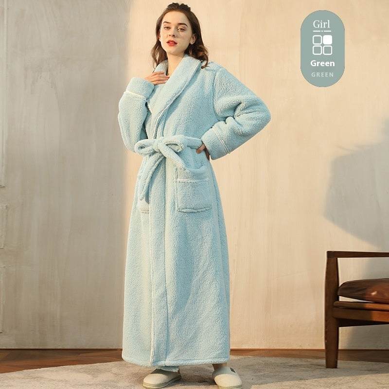 Autumn And Winter Thickened Cotton Velvet Nightgown Men's Winter Plus-sized Plus Size Light Luxury Couple Bathrobe Women's Extended Pajamas  EX-STOCK CANADA