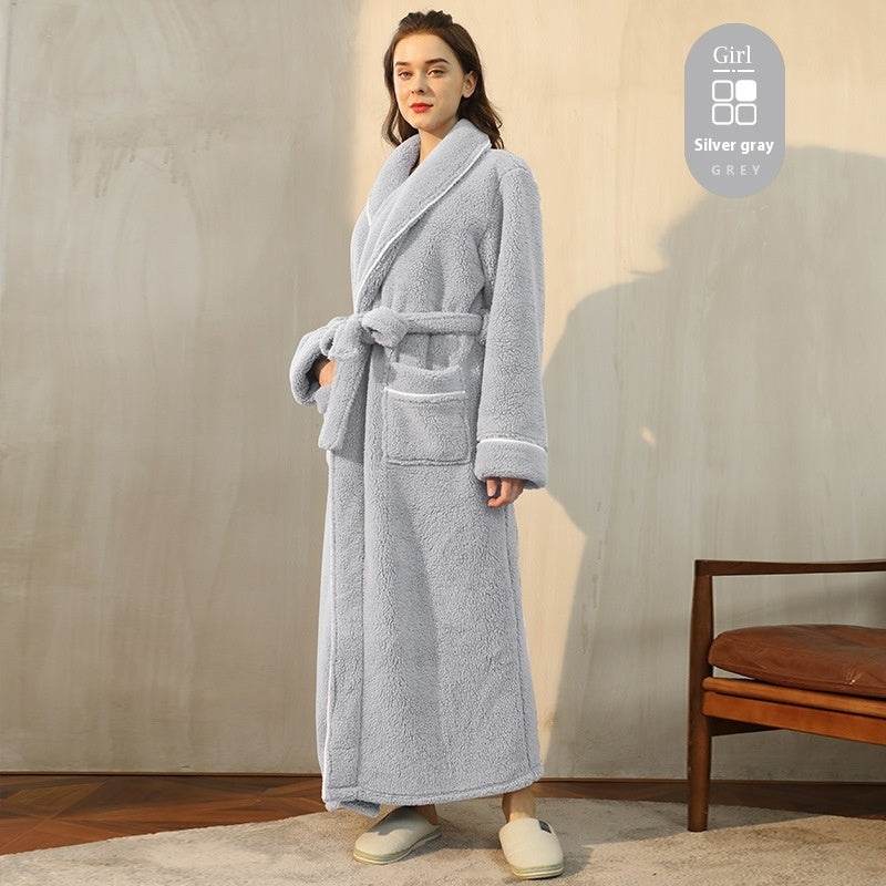 Autumn And Winter Thickened Cotton Velvet Nightgown Men's Winter Plus-sized Plus Size Light Luxury Couple Bathrobe Women's Extended Pajamas  EX-STOCK CANADA