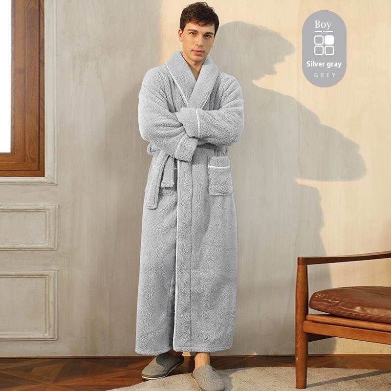 Autumn And Winter Thickened Cotton Velvet Nightgown Men's Winter Plus-sized Plus Size Light Luxury Couple Bathrobe Women's Extended Pajamas  EX-STOCK CANADA