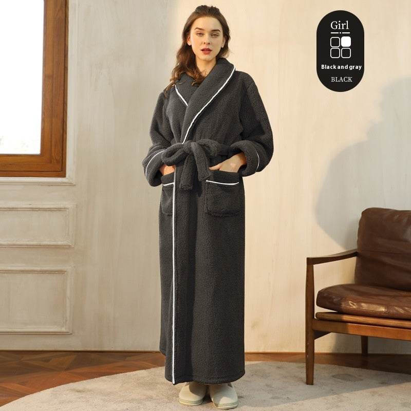 Autumn And Winter Thickened Cotton Velvet Nightgown Men's Winter Plus-sized Plus Size Light Luxury Couple Bathrobe Women's Extended Pajamas  EX-STOCK CANADA