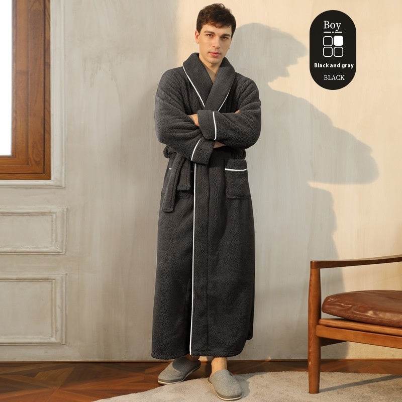 Autumn And Winter Thickened Cotton Velvet Nightgown Men's Winter Plus-sized Plus Size Light Luxury Couple Bathrobe Women's Extended Pajamas  EX-STOCK CANADA