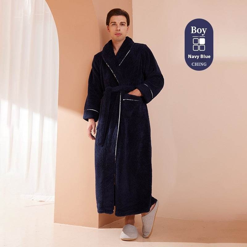Autumn And Winter Thickened Cotton Velvet Nightgown Men's Winter Plus-sized Plus Size Light Luxury Couple Bathrobe Women's Extended Pajamas  EX-STOCK CANADA