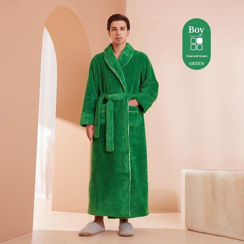 Autumn And Winter Thickened Cotton Velvet Nightgown Men's Winter Plus-sized Plus Size Light Luxury Couple Bathrobe Women's Extended Pajamas  EX-STOCK CANADA
