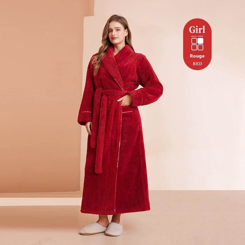 Autumn And Winter Thickened Cotton Velvet Nightgown Men's Winter Plus-sized Plus Size Light Luxury Couple Bathrobe Women's Extended Pajamas  EX-STOCK CANADA