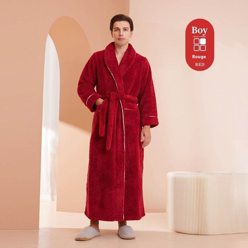 Autumn And Winter Thickened Cotton Velvet Nightgown Men's Winter Plus-sized Plus Size Light Luxury Couple Bathrobe Women's Extended Pajamas  EX-STOCK CANADA
