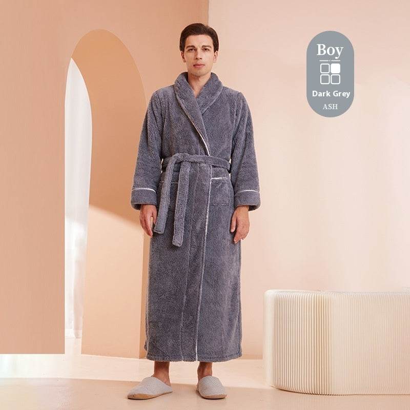 Autumn And Winter Thickened Cotton Velvet Nightgown Men's Winter Plus-sized Plus Size Light Luxury Couple Bathrobe Women's Extended Pajamas  EX-STOCK CANADA