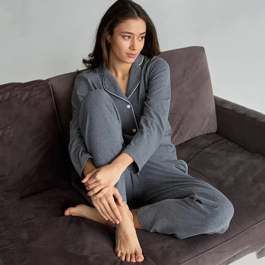 Autumn New French Simplicity Comfortable Thermal Knitting Cotton Silk Long-sleeved Pajamas For Women - EX-STOCK Canada