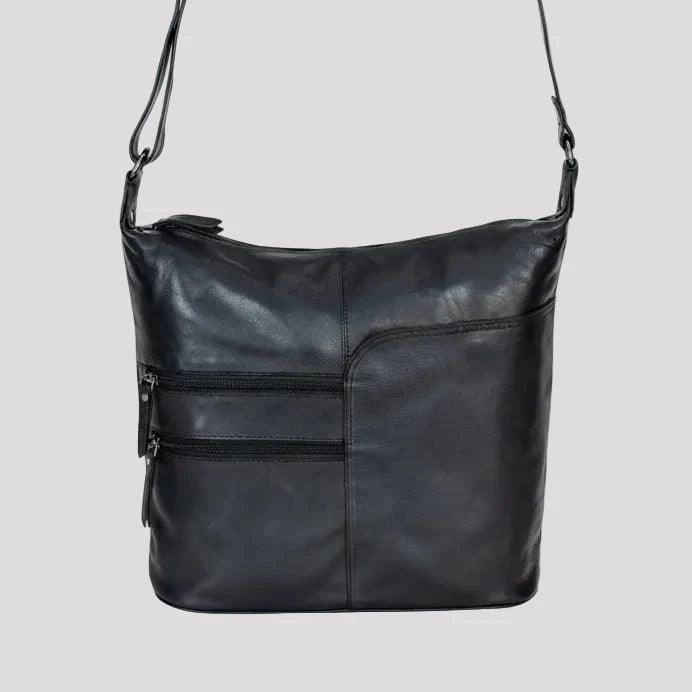 Greenwood Leather Shoulder Bag with 2 Zip Pockets 