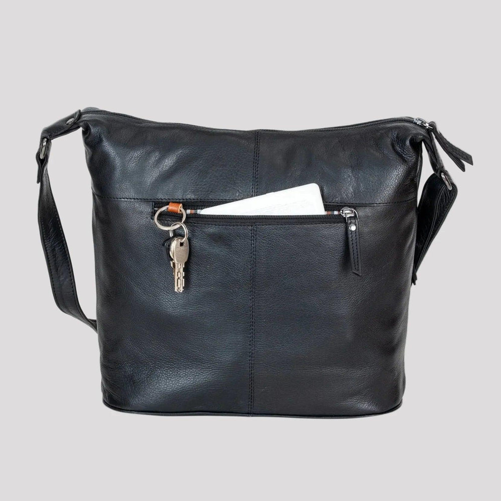 Greenwood Leather Shoulder Bag with 2 Zip Pockets 