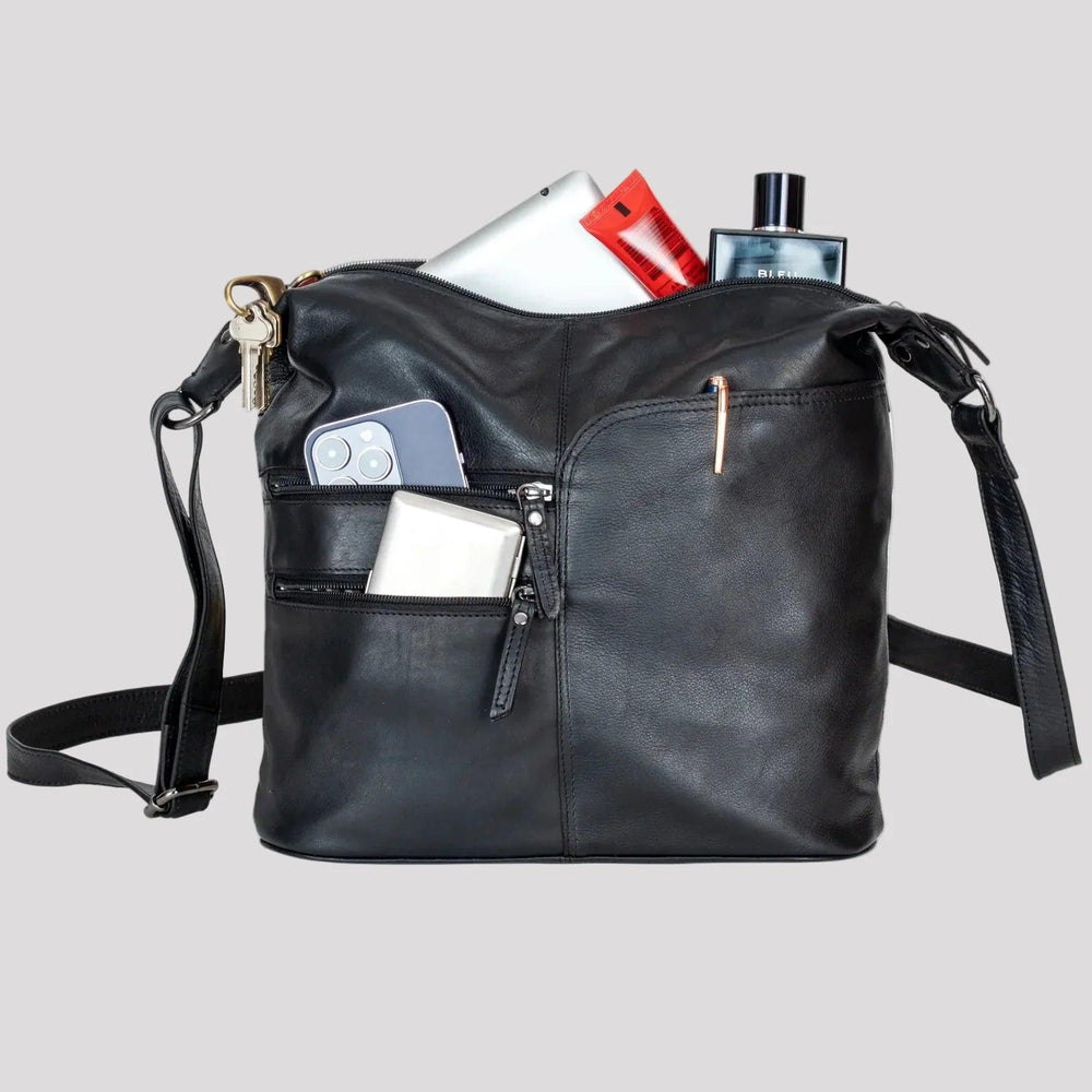 Greenwood Leather Shoulder Bag with 2 Zip Pockets 
