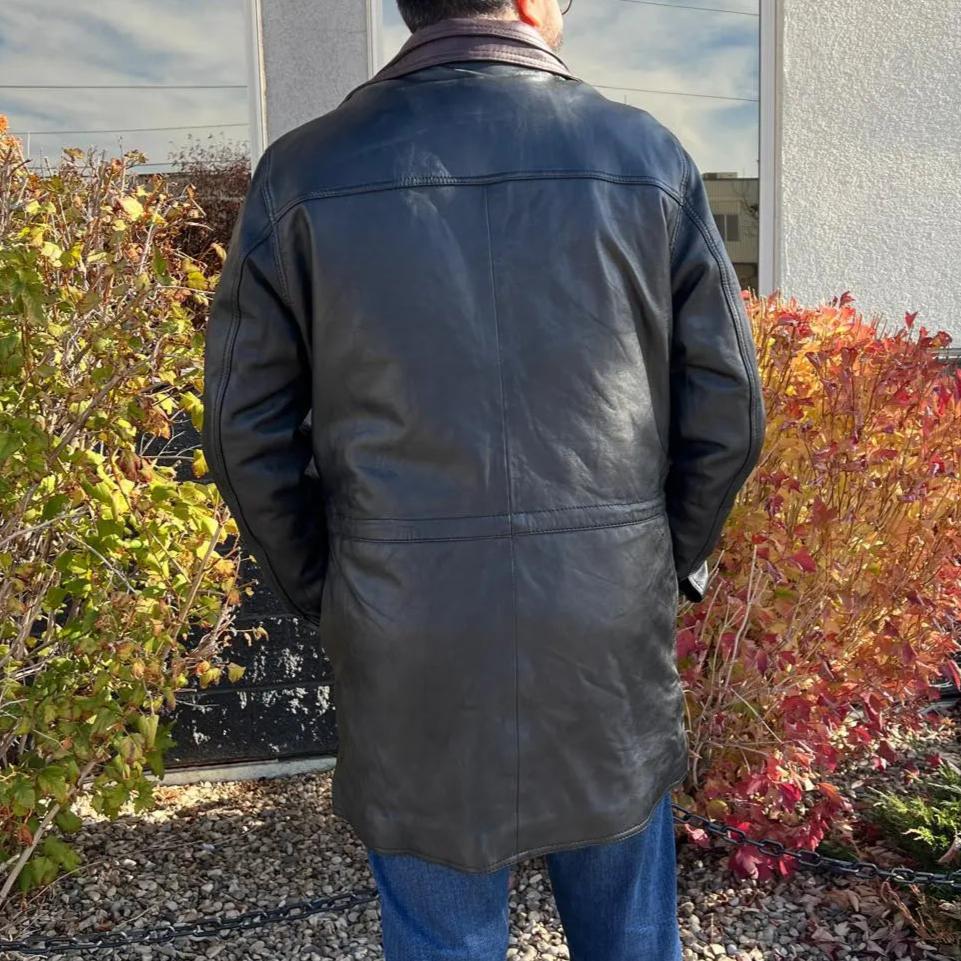 BOL Herren Doppelkragen Zweifarbiger Langer Mantel | LederjackeEX-STOCK Canada 