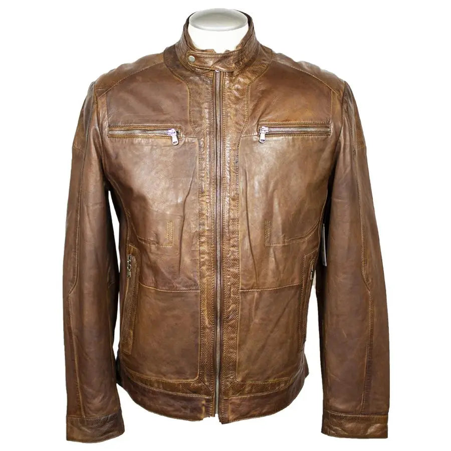 Chaqueta de cuero tipo racer para hombre BOL con cuello a presiónEX-STOCK Canada 
