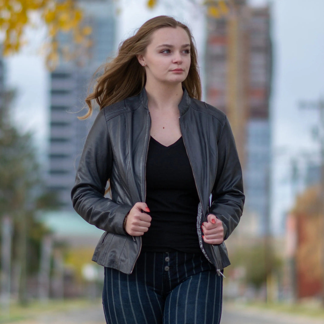 Chaqueta de cuero con acento de tejido de cesta para mujer BOLEX-STOCK Canada 