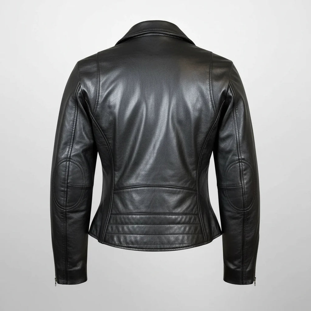 Chaqueta de moto para mujer de cuero de cordero premium con cremalleras asimétricasEX-STOCK Canada 