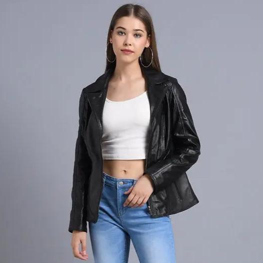 Chaqueta de cuero clásica de mujer con cuello abierto BOLEX-STOCK Canada 