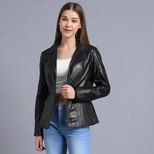 Chaqueta de cuero clásica de mujer con cuello abierto BOLEX-STOCK Canada 