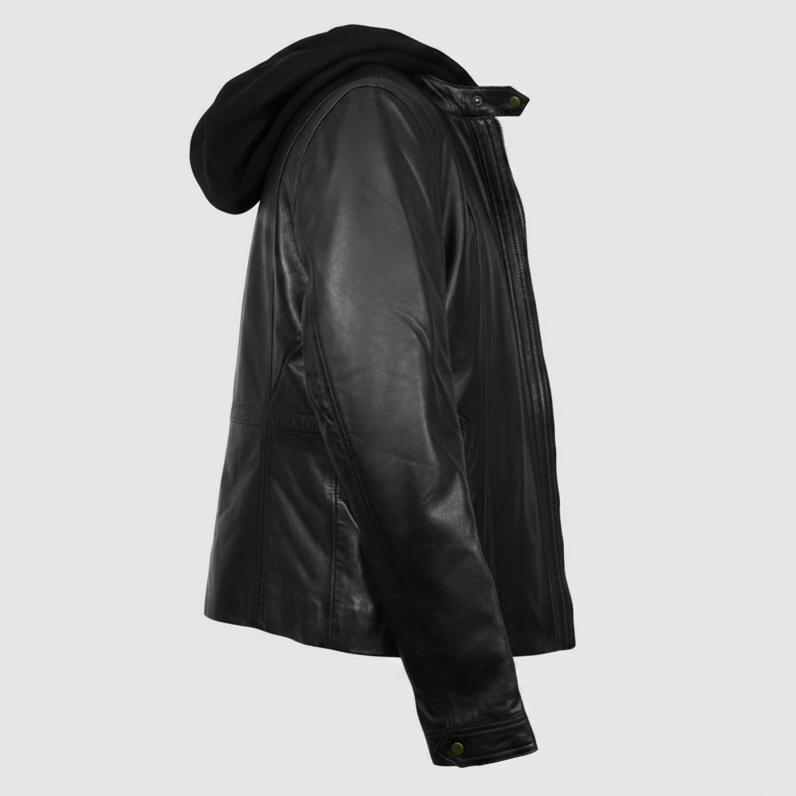 BOL Women's Detachable Hooded Leather Jacket 