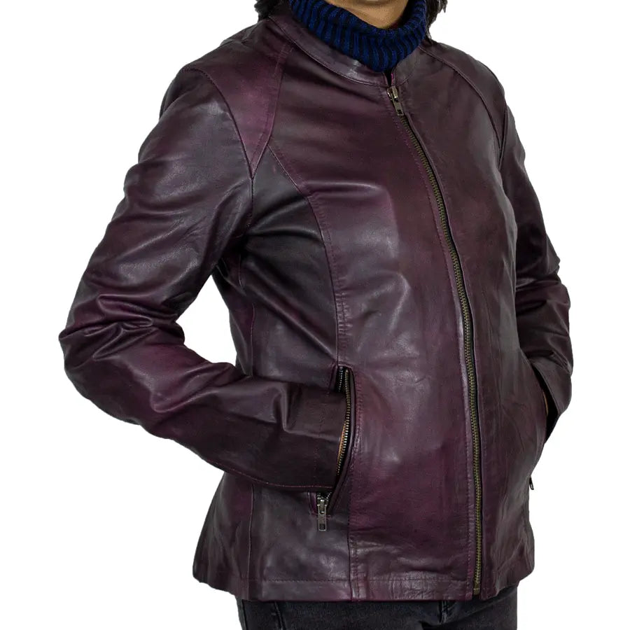 BOL Women's Purple Wash Moto Leather Jacket EX-STOCK Canada 