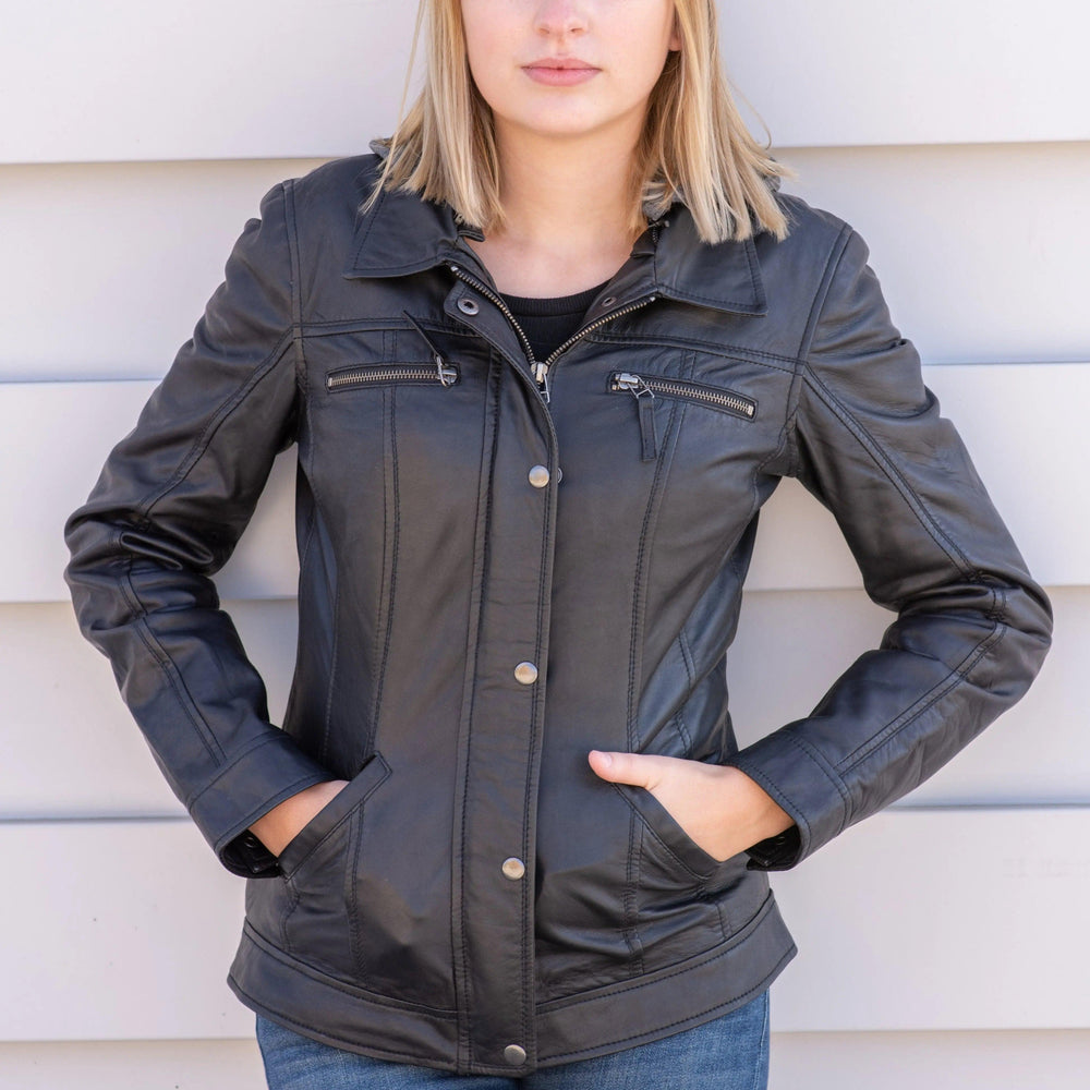 BOL Women's Removable Hood Leather Jacket 