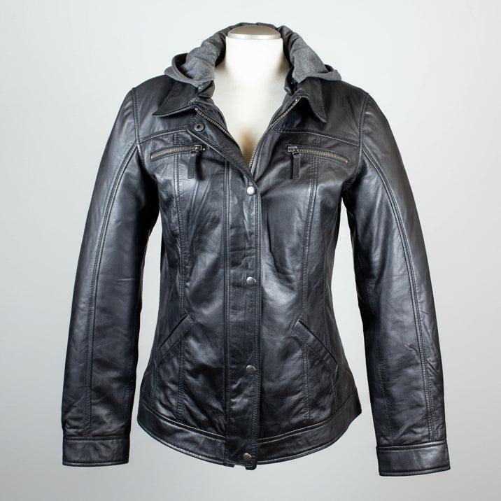 BOL Women's Removable Hood Leather Jacket 