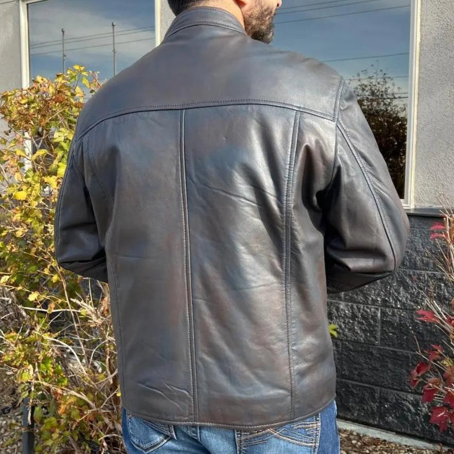 Chaqueta de cuero de cordero para hombre BOL con cuello a presiónEX-STOCK Canada 