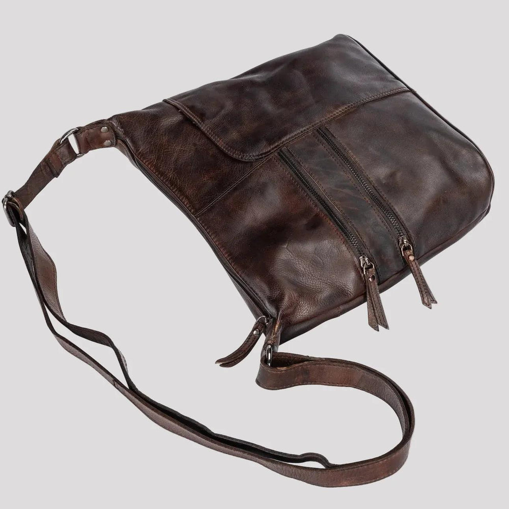 Greenwood Leather Shoulder Bag with 2 Zip Pockets 
