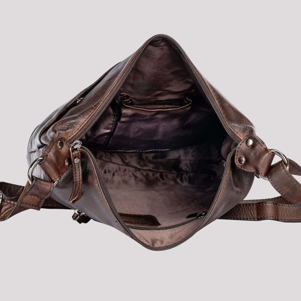Greenwood Leather Shoulder Bag with 2 Zip Pockets 