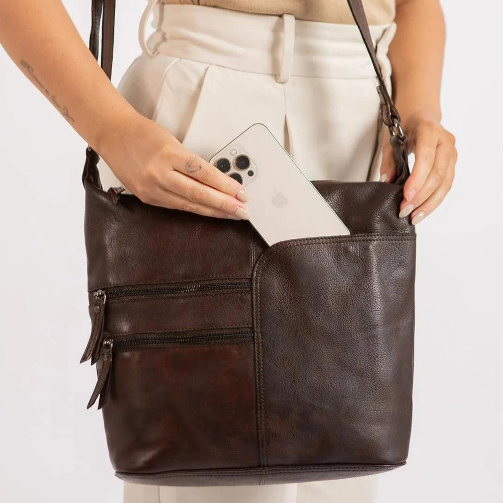 Greenwood Leather Shoulder Bag with 2 Zip Pockets 