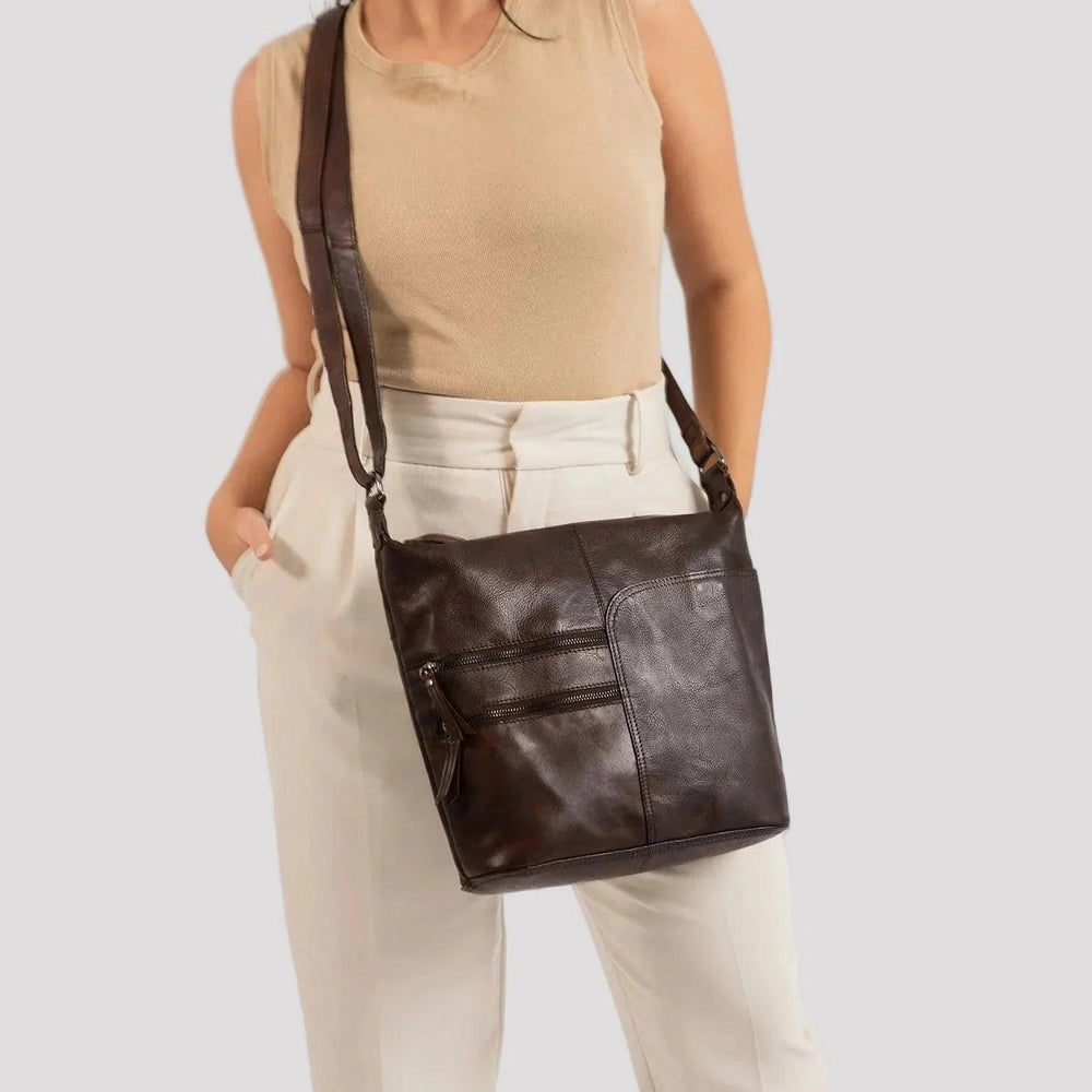 Greenwood Leather Shoulder Bag with 2 Zip Pockets 