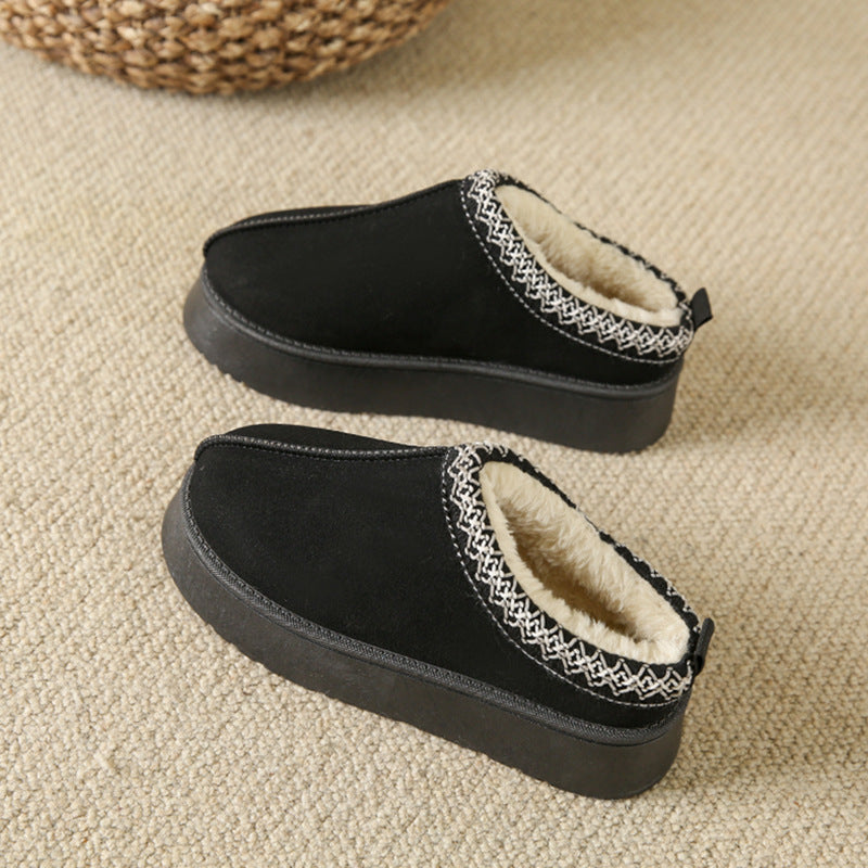 Baotou Plush Half Slippers Home Snow Boots Women's Fleece Warm Thick Bottom Cotton Shoes Ankle Flats EX-STOCK Canada 