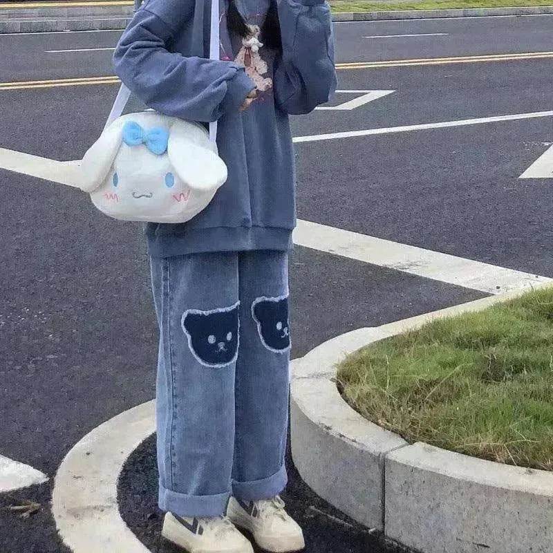 Bear Patchwork Jeans Women's New Loose Wide-leg Pants - EX-STOCK Canada