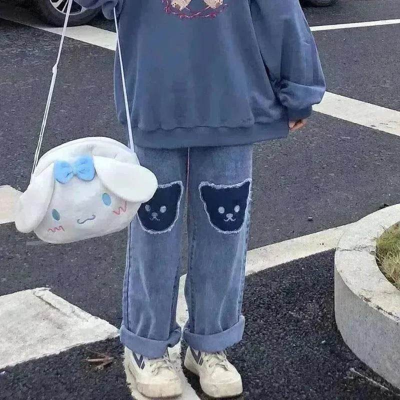 Bear Patchwork Jeans Women's New Loose Wide-leg Pants - EX-STOCK Canada