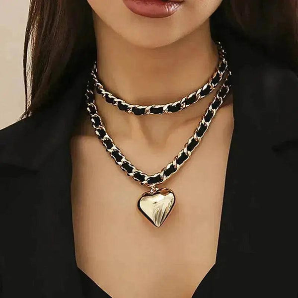 Big Love Love Double Layer Design Necklace Women Street Street Punk Style Necklace Modern Jewelry
