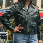 Chaqueta de cuero para mujer para motocicleta. Forro térmico acolchado y piel de vacaEX-STOCK Canada 