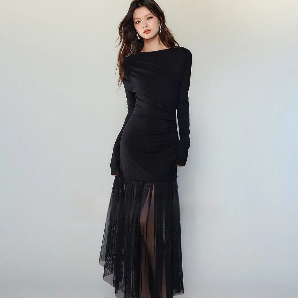 Black Panel Mesh Dress Women - EX-STOCK Canada