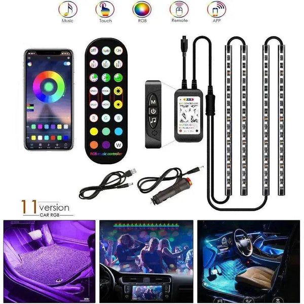 Car RGB Strip Lights: التحكم في الموسيقى اللاسلكية ، LED مقاوم للماء ، عن بُعد.