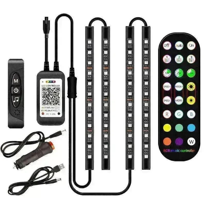 Car RGB Strip Lights: Wireless Music Control, Waterproof LED, Remote. - EX-STOCK CANADA