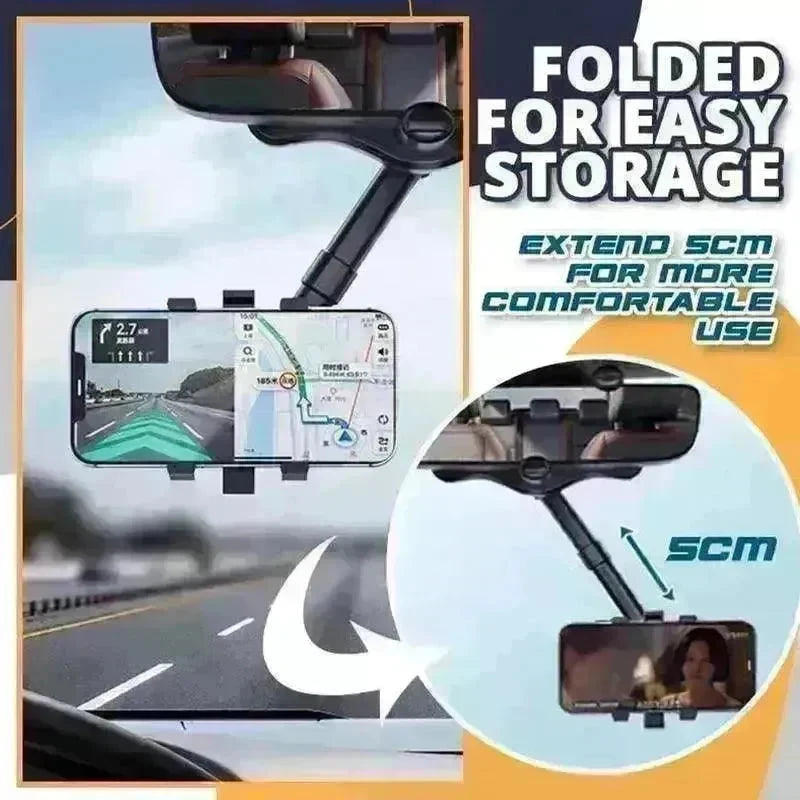 Car Rearview Mirror Phone Holder: Rotatable, Retractable, 360°, All Phones & Cars - EX-STOCK CANADA