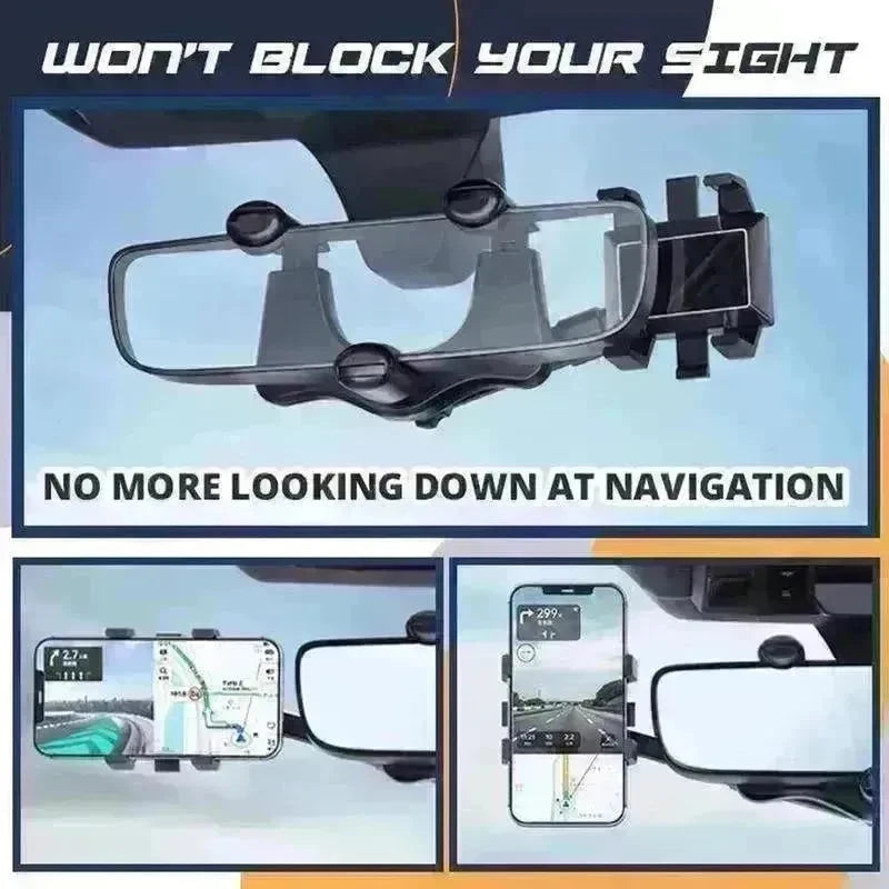 Car Rearview Mirror Phone Holder: Rotatable, Retractable, 360°, All Phones & Cars - EX-STOCK CANADA