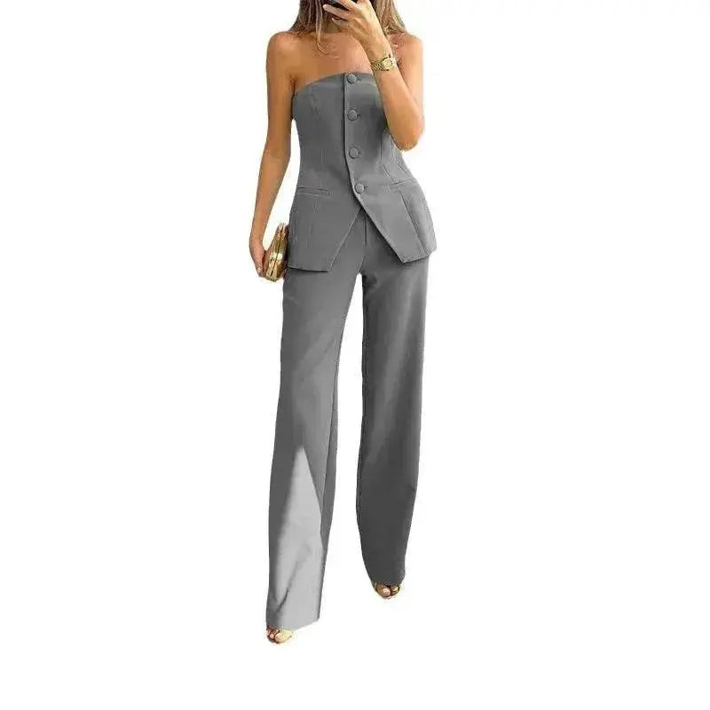 Casual Fashion Tailored Suit Button Graceful Tube Top Suit Pants - EX-STOCK Canada