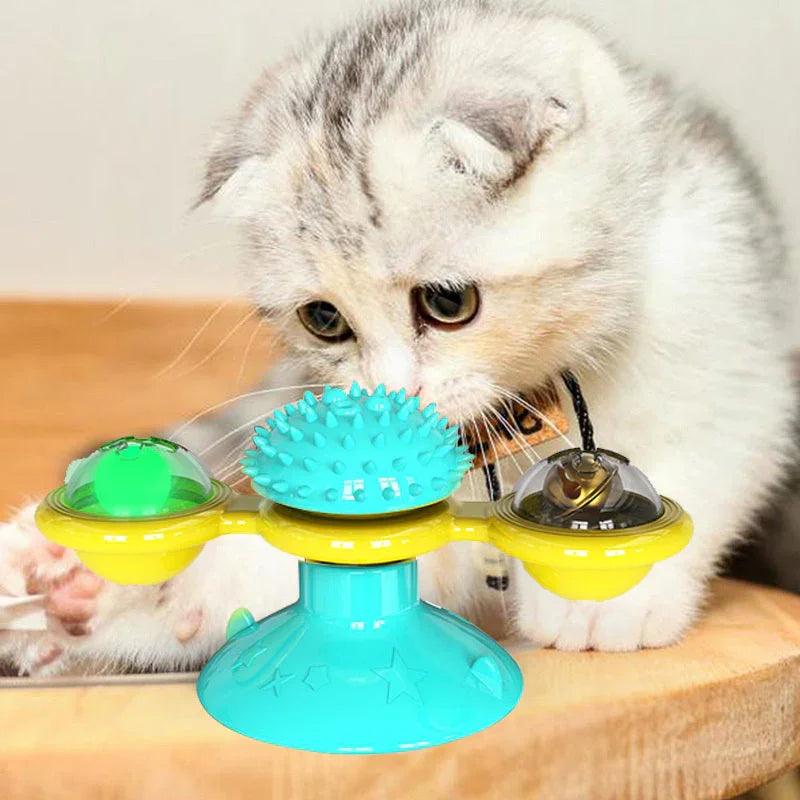 Cat Rotating Windmill Multi-Function Toys Itch Scratching Device Teeth Shining Toy EX-STOCK Canada 