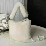 Checkerboard Plush Bucket Bag With Pearl Chain - EX-STOCK CANADA