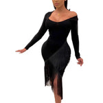 Chic Long Sleeve Tassel Fringed Bodycon Dress - EX-STOCK Canada