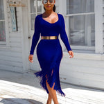 Chic Long Sleeve Tassel Fringed Bodycon Dress - EX-STOCK Canada