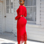 Chic Long Sleeve Tassel Fringed Bodycon Dress - EX-STOCK Canada