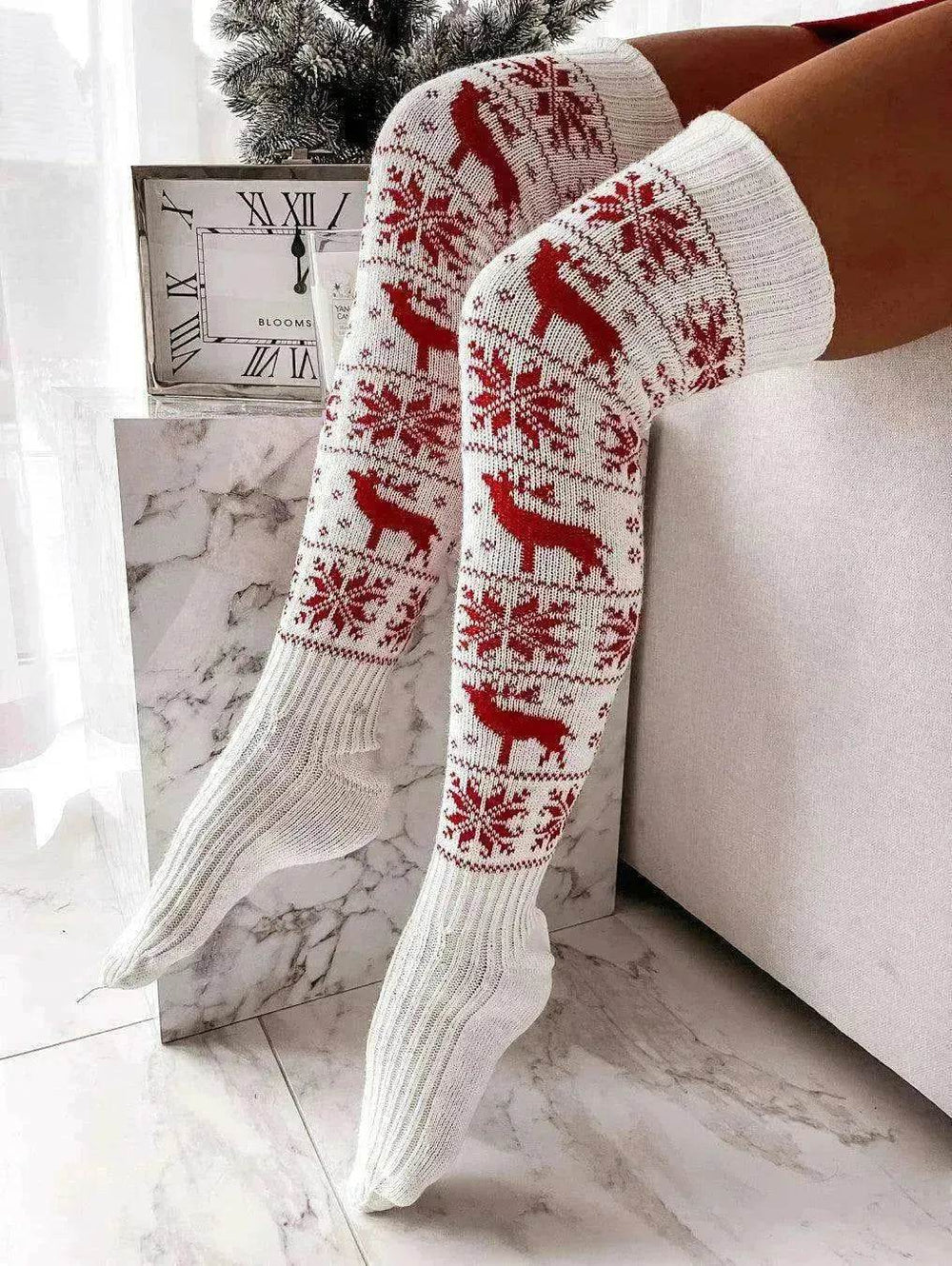 Christmas Knitted Cotton Woolen Thigh-High Deer Socks - EX-STOCK Canada